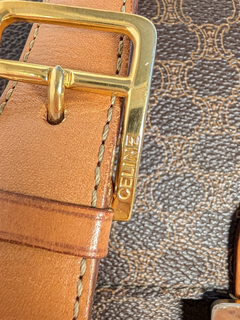 Authentic Vintage CELINE Macadam Crossbody/ Shoulder Bag Statement Gold Hardware
